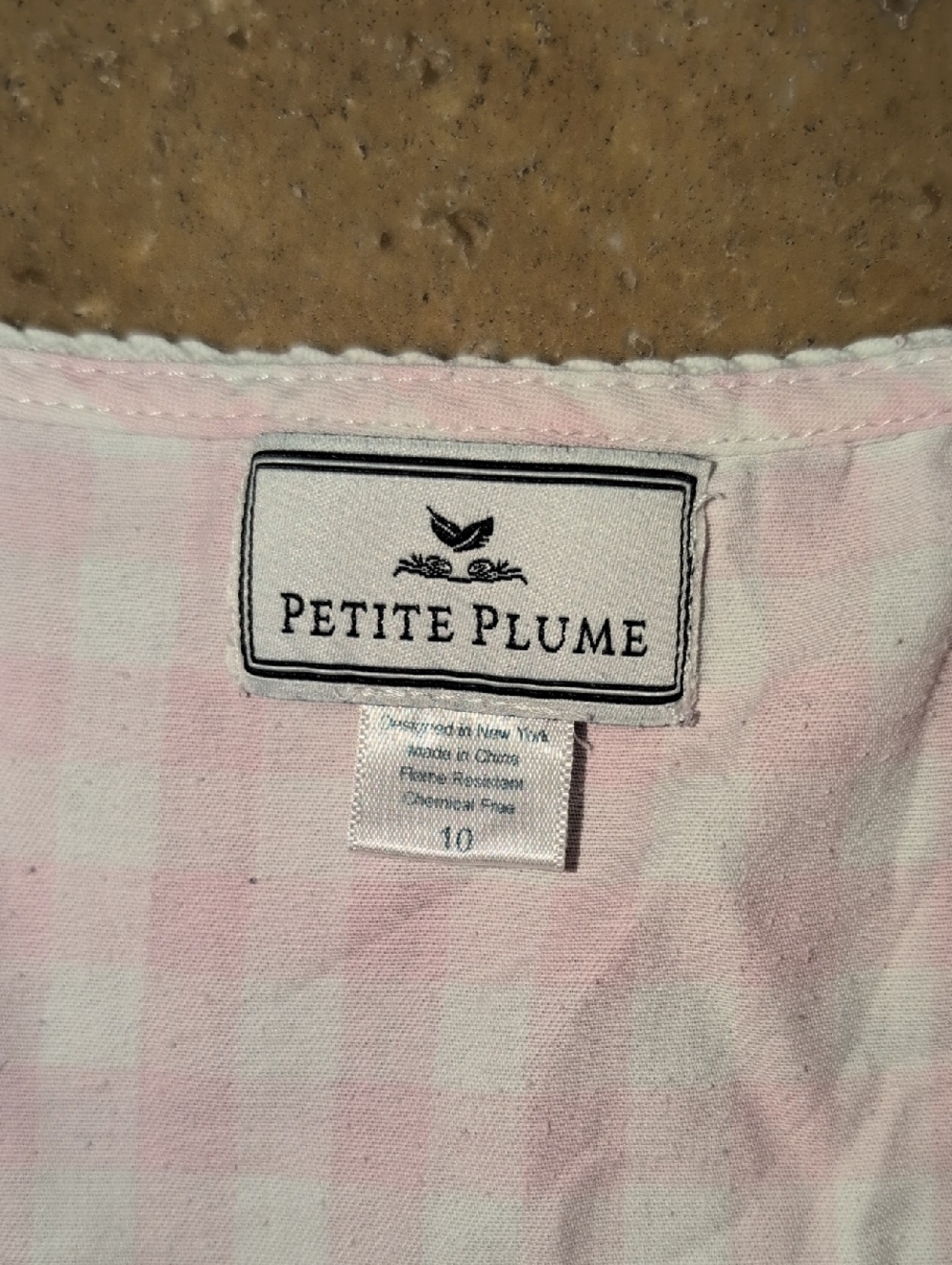 Petite Plume girl's Charlotte nightgown. Pink gingham. Size 10. - Picture 2 of 3